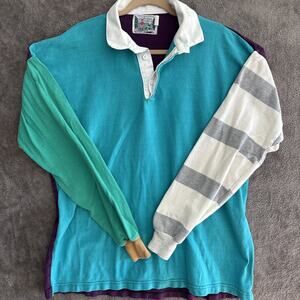 VTG Thatcher Cross Rugby Shirt Mens XL Green Striped L/S Heavy USA 90s Polo
